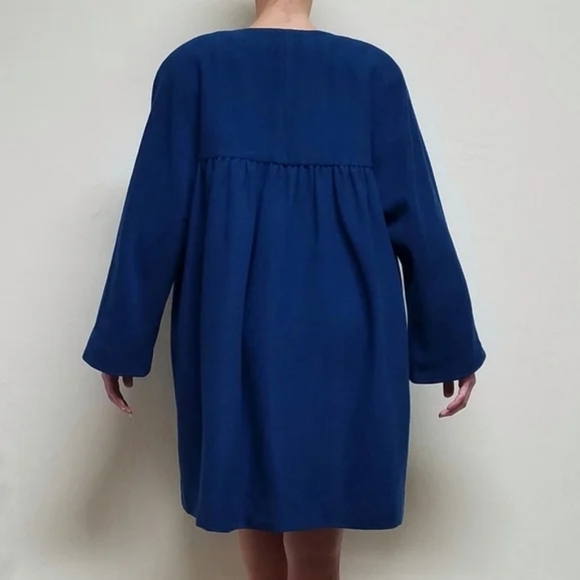 Rare Vintage 1970s Anne Klein Blue Wool Cashmere Pleated Topcoat Swing Coat - Picture 3 of 16